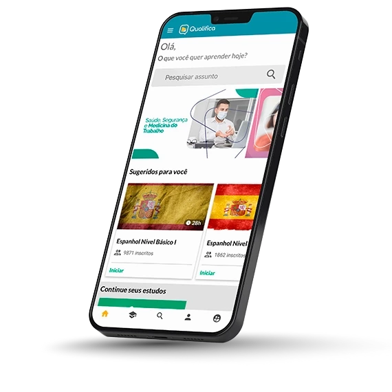 mockup do aplicativo da qualifica em um iphone